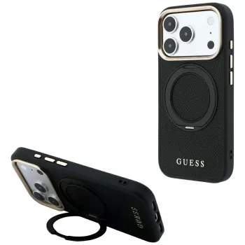 Guess GUE005670 skal för iPhone 18 Pro Max / 17 Pro Max, Ring Stand 360 Grained Classic Logo, MagSafe, svart