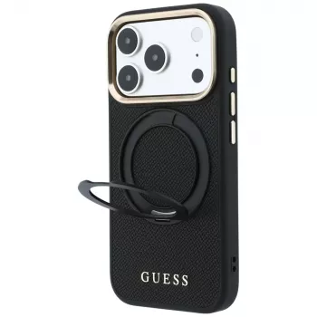 Guess GUE005670 skal för iPhone 18 Pro Max / 17 Pro Max, Ring Stand 360 Grained Classic Logo, MagSafe, svart