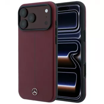 Mercedes Mer008834 Leather Semi Wrap Iconic Line MagSafe skal för iPhone 18 Pro / 17 Pro, vinröd