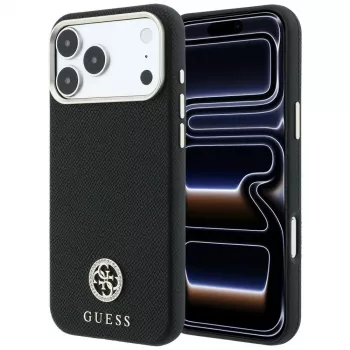 Guess GUE005533 Grained Round Strass Logo MagSafe skal för iPhone 18 Pro / 17 Pro, svart