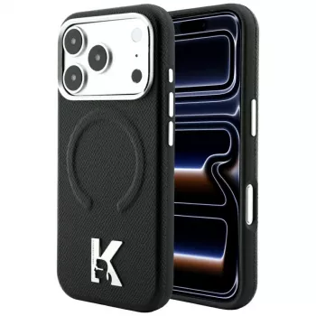 Karl Lagerfeld KF003258 Grained Embossed Ring & Kameo Logo MagSafe-skal för iPhone 18 Pro Max / 17 Pro Max, svart