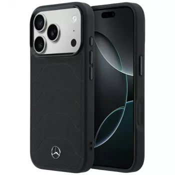 Mercedes Mer008872 Leather Mesh med Bow Line MagSafe-skal för iPhone 18 Pro Max / 17 Pro Max, svart