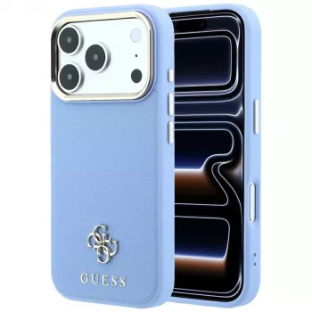 Guess GUE005536 Saffiano Small 4G & Classic Logo MagSafe-skal för iPhone 18 Pro Max / 17 Pro Max, ljusblå