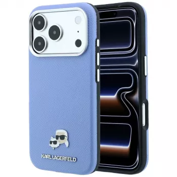 Karl Lagerfeld KLHMP18L6PSKCHLB bakstycke PU Grained Semi Wrap K&CH Heads MagSafe för iPhone 17 Pro / 18 Pro, blå