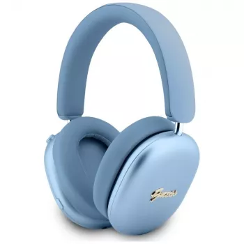 Guess Metallic Effect Metal Script Logo on-ear-hörlurar, Bluetooth, ENC, blå