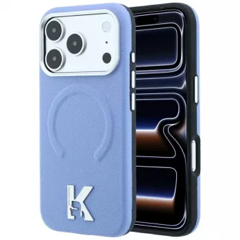 Karl Lagerfeld KF003259 Grained Embossed Ring & Kameo Logo MagSafe skal för iPhone 18 Pro / 17 Pro, ljusblå