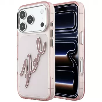 Karl Lagerfeld KF003384 IML Big Signature Resin Metal Frame skal för iPhone 18 Pro Max / 17 Pro Max, rosa