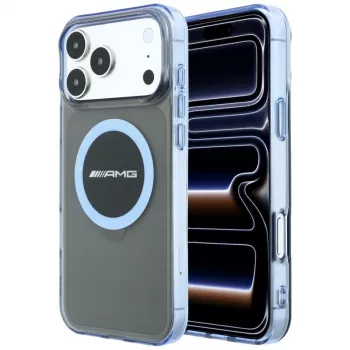 Mercedes AMG00121 AMG IML Transparent Bicolor Block MagSafe skal för iPhone 18 Pro Max / 17 Pro Max, svart/blå