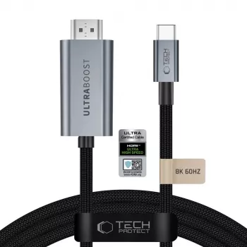 Tech-Protect Ultraboost USB-C till HDMI 2.1-kabel, 8K 60 Hz, 300 cm, grå (Iron Grey)