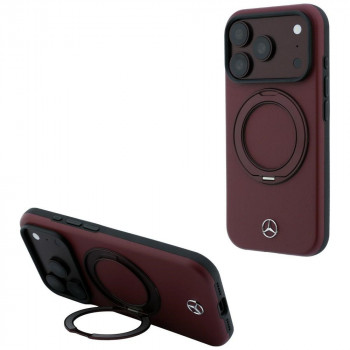 Mercedes-Benz läderskal med ringstativ MagSafe för Apple iPhone 18 Pro Max / 17 Pro Max, vinröd