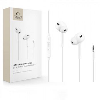 Tech-Protect Ultraboost Core G3 mini-jack 3,5 mm sladdbundna hörlurar, vit