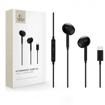 Tech-Protect Ultraboost Core G2 USB-C sladdbundna hörlurar, svart