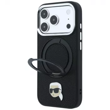 Karl Lagerfeld with Ring Stand 360 Karl Head Pin MagSafe-skal för Apple iPhone 18 Pro Max / 17 Pro Max, svart (KF003234)
