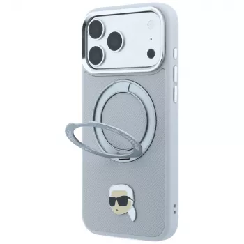 Karl Lagerfeld med Ring Stand 360 Karl Head Pin MagSafe-skal till Apple iPhone 18 Pro / 17 Pro, grå (KF003235)