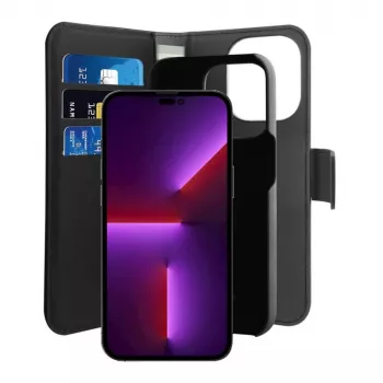 Puro Wallet Detachable MagSafe 2in1 skal i PU-läder med lock och plånboksfack för iPhone 14 Pro Max, svart