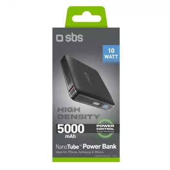 SBS HD 10W 5000mAh USB-C powerbank med LCD-display, svart
