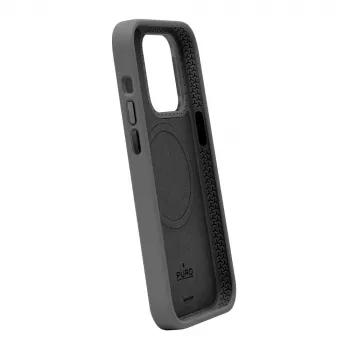 Puro Icon Mag Pro MagSafe silikonfodral med metallknappar för Apple iPhone 15 Plus, svart