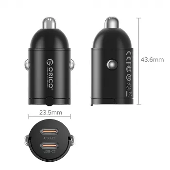 Orico MiniRing MR-30-2C 30W 2x USB-C billaddare, svart