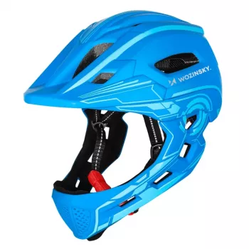 Wozinsky barncykelhjälm med heltäckande visir och USB-bakljus, storlek S (52-56 cm), blå