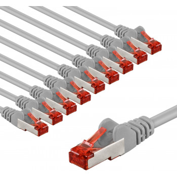 Goobay CAT 6 patchkabel S/FTP (PiMF), 5 m, grå, 10-pack, kopparledare (CU), halogenfri mantel (LSZH)