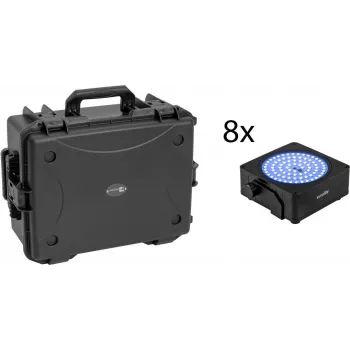 EUROLITE Set 8x AKKU IP Flat Light SMD RGBW IP65 Black + Plastic Case with Trolley